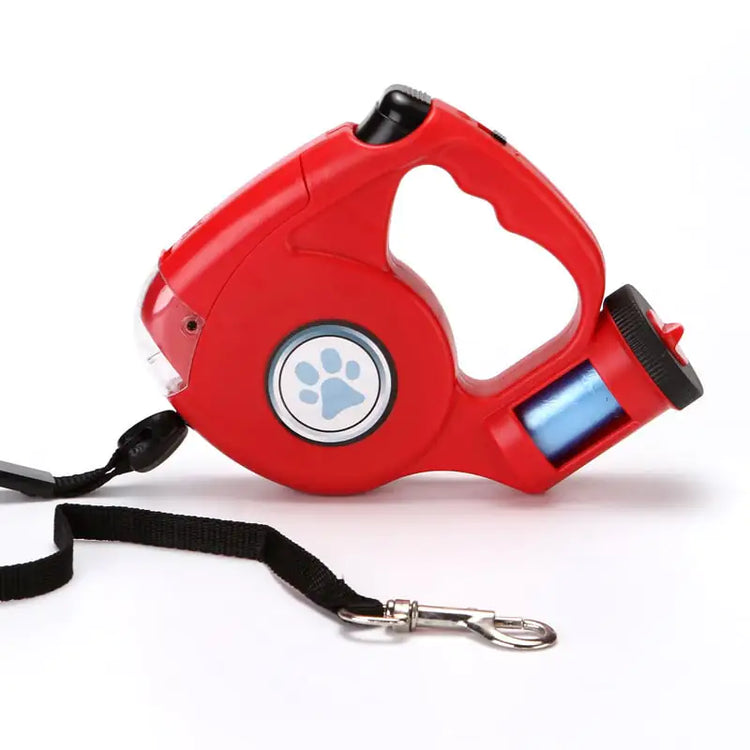 Retractable Dog Leash with Flashlight and Waste Bag Holder