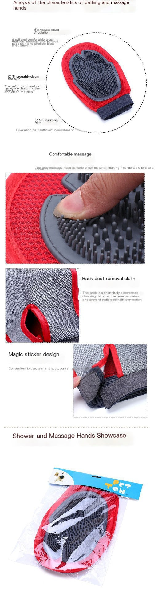 Double-Sided Dog Massage Glove for Bathing and Grooming