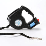Retractable Dog Leash with Flashlight and Waste Bag Holder
